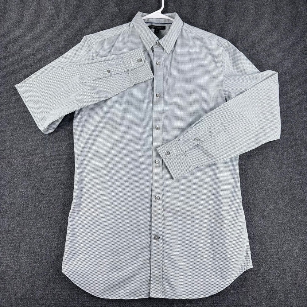 Banana Republic Button Down Mens L Large Tall Grey Geometric Non-Iron Slim Fit - Picture 3 of 14